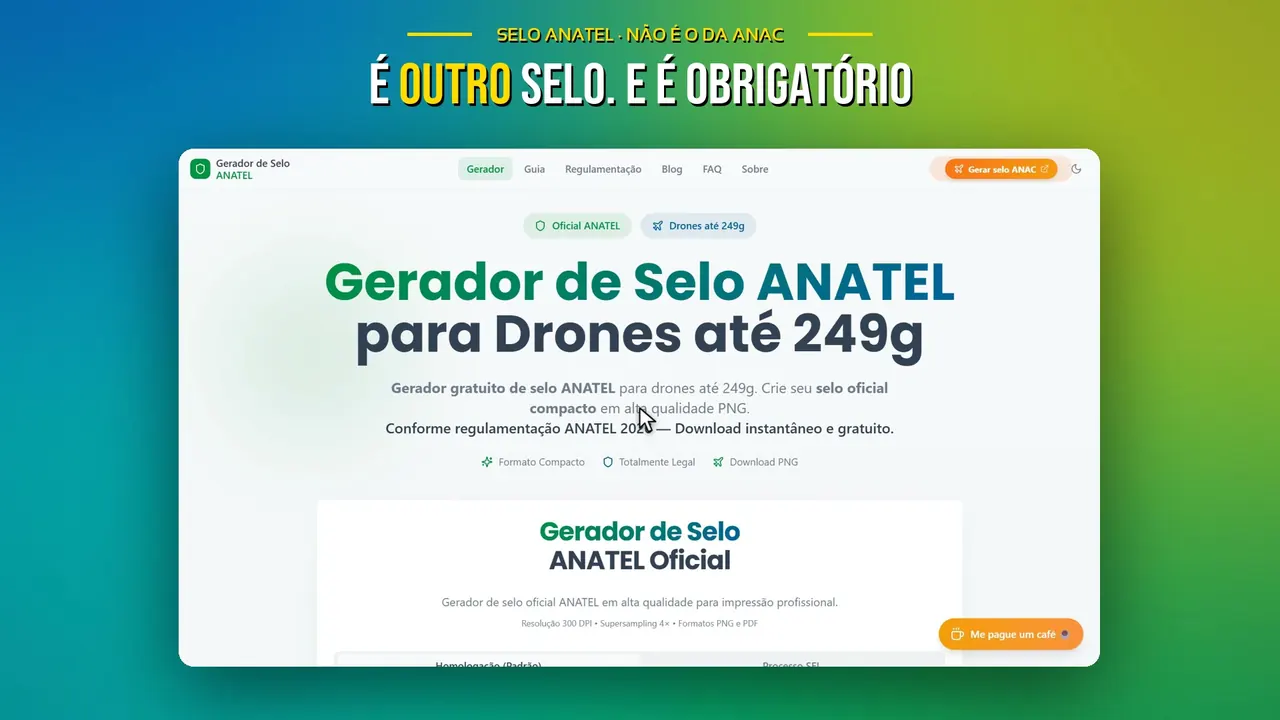 Capa do tutorial em vídeo: a home do Gerador de Selo ANATEL com a chamada 'É outro selo. E é obrigatório'